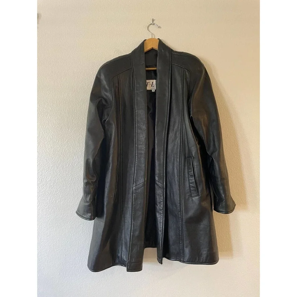 Twins‎ Leather Collection TLC Size M Open Coat Jacket Shawl Collar Longline